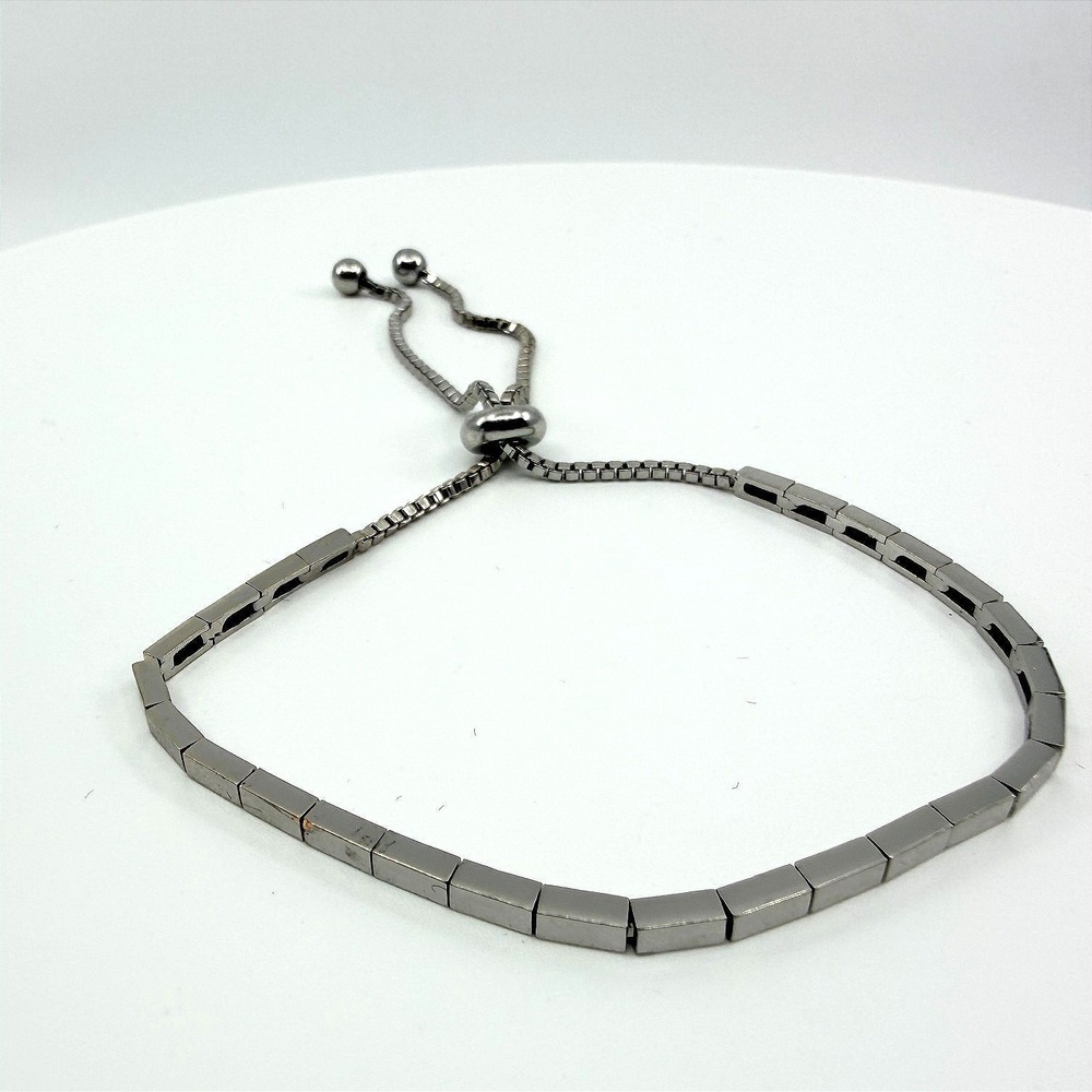 Vintage‎ Gunmetal Tone Box Chain Bolo Bracelet Square Bar Adjustable Minimalist